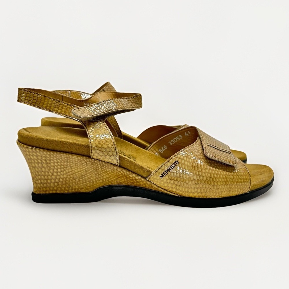 MEPHISTO Sandals Womens 41 US 11 Open Toe Embossed Leather Sling Ankle Strap